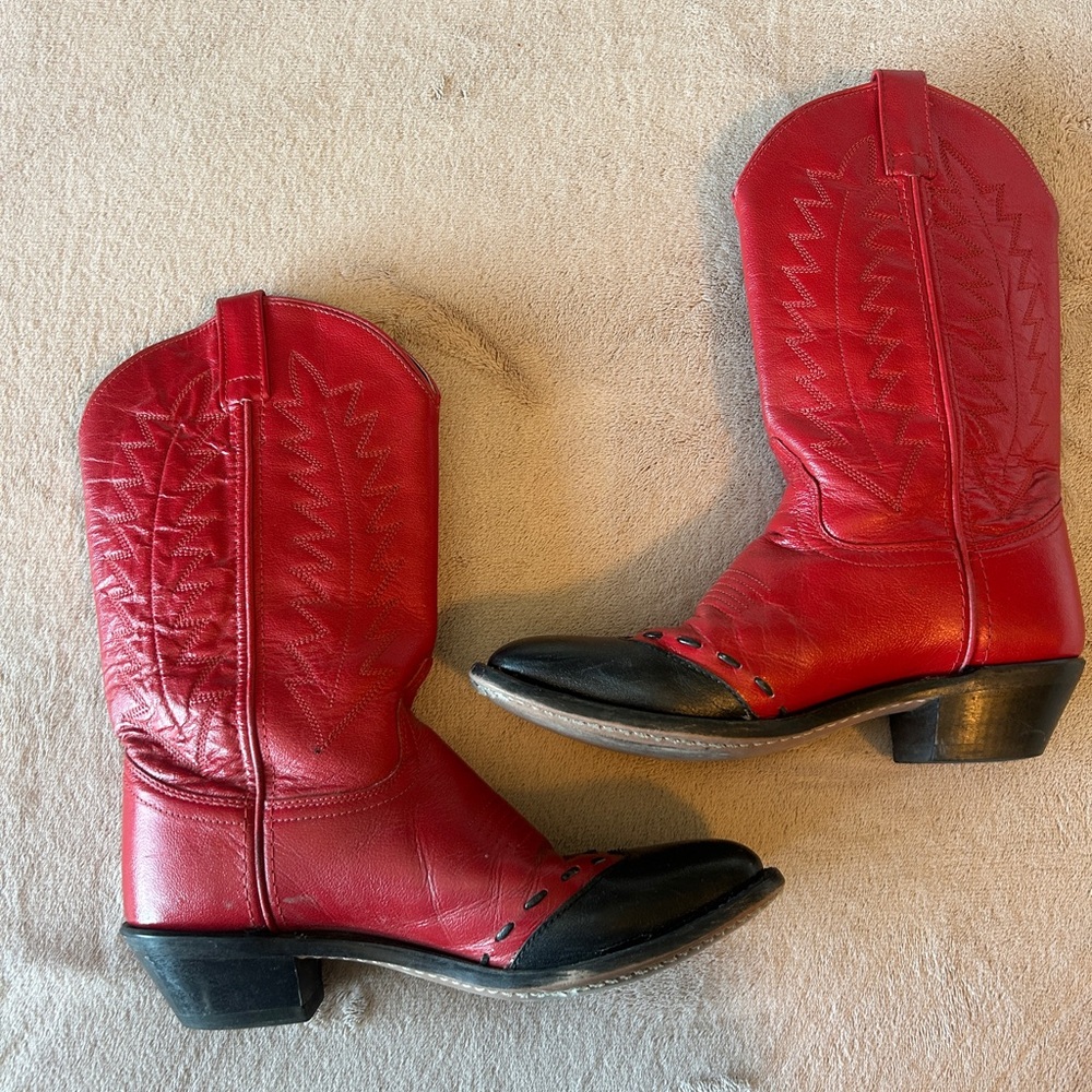 Red and black leather cowboy boots